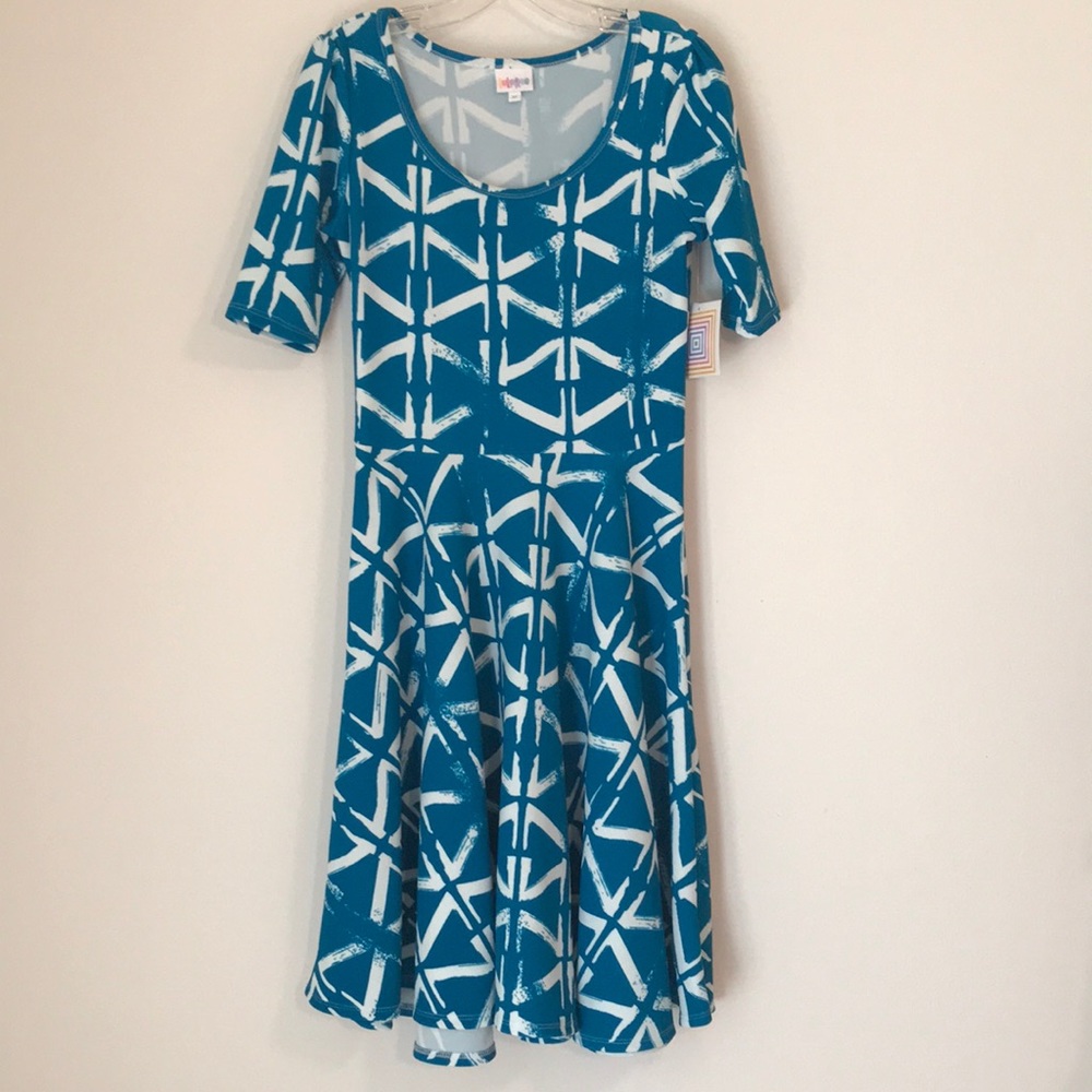 LuLaRoe Nicole teal blue dress